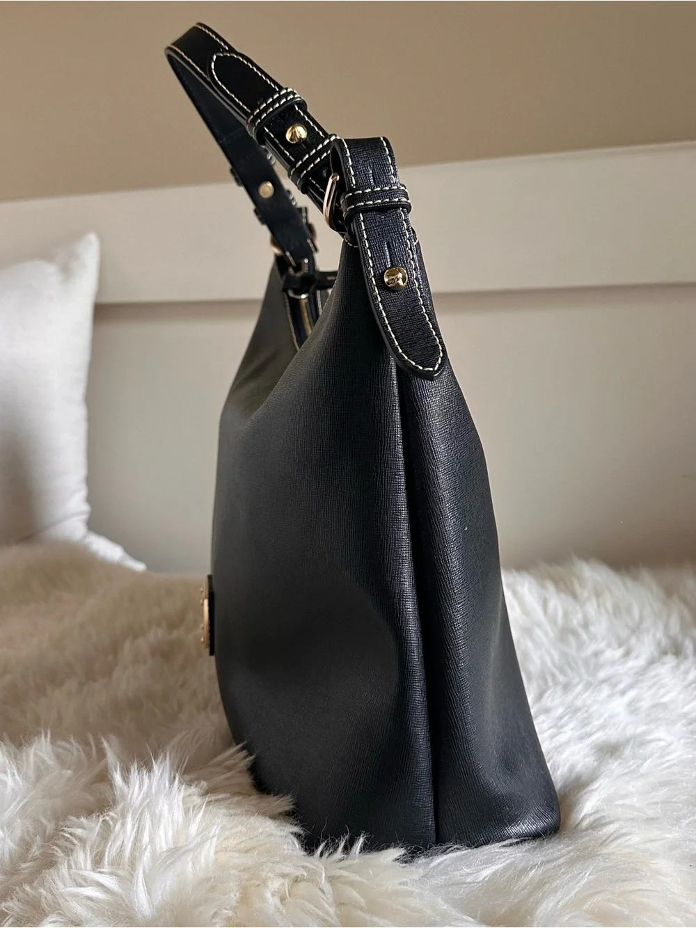Dooney & Bourke Black Saffiano Leather Shoulder Hobo with Gold Accent - Picture 5 of 13